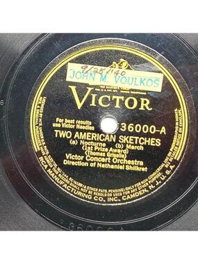 Victor Concert Orchestra Two American Sketches / Song of the Bayou 78RPM Record